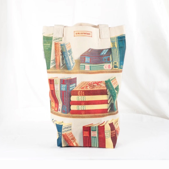 📚Cavallini Papers & Co. French Library Books Bibliotheque Canvas Tote - NWT - Picture 2 of 7